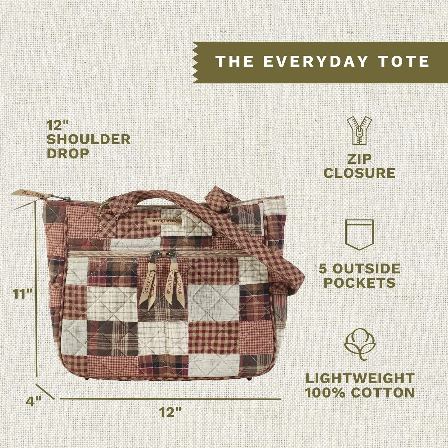 Bella Taylor Everyday Tote | Lightweight Quilted Fabric Handbags for Women