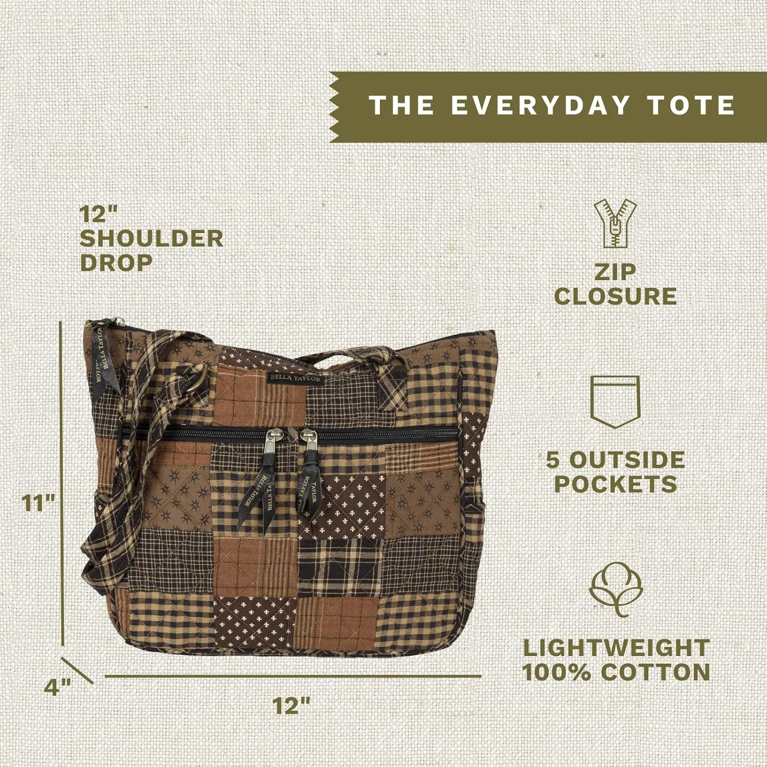 Bella Taylor Everyday Tote | Lightweight Quilted Fabric Handbags for Women