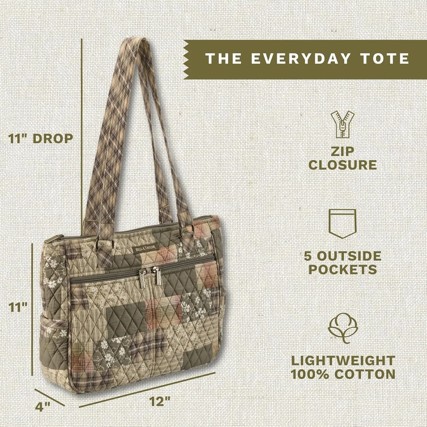 Bella Taylor Everyday Tote | Lightweight Quilted Fabric Handbags for Women