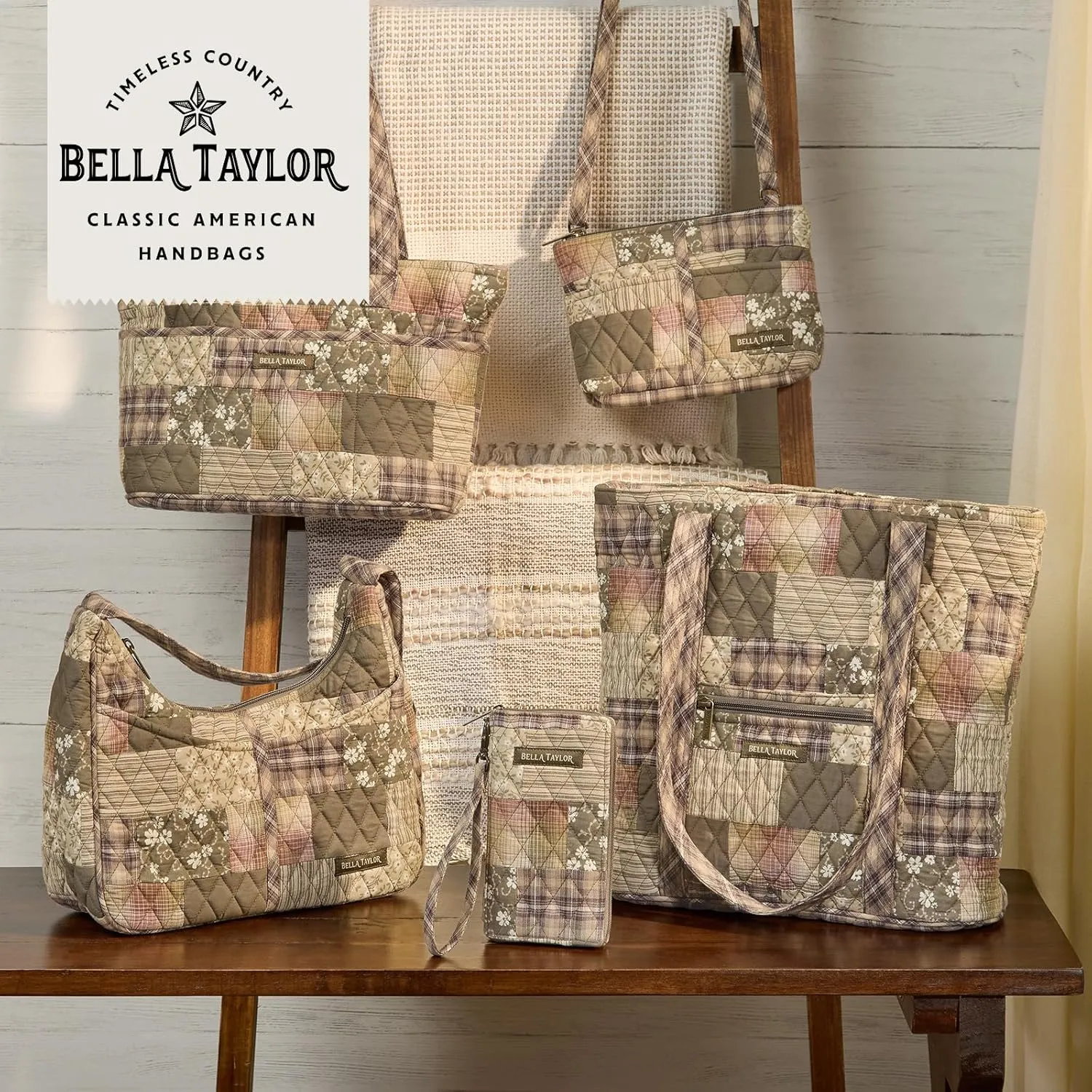 Bella Taylor Large Makeup Pouch for Women | Quilted Cotton Cosmetic Bag for Travel and Organization | Woodland Patch