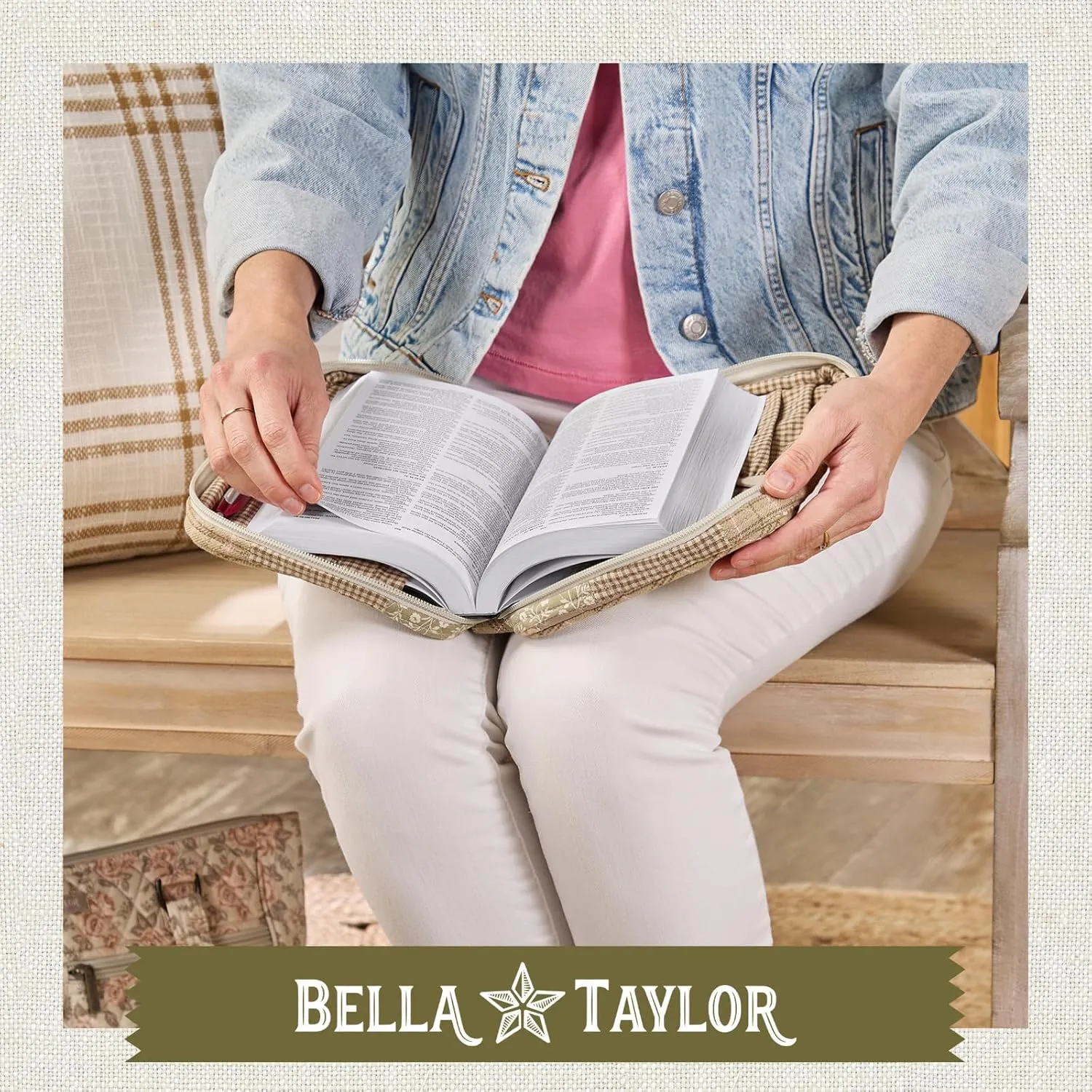 Bella Taylor Small Bible Cover for Women - Quilted Cotton Bible Case for 6 x 9 inch Books - Cameo Rose Patchwork