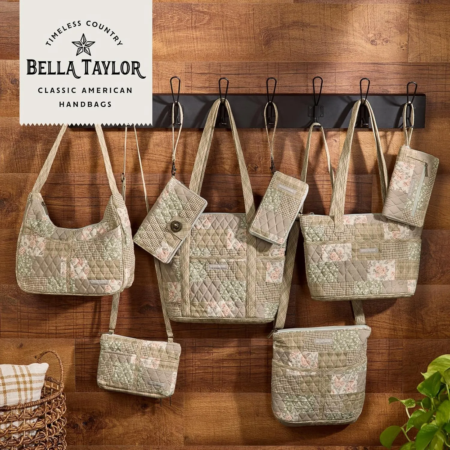 Bella Taylor Small Bible Cover for Women - Quilted Cotton Bible Case for 6 x 9 inch Books - Cameo Rose Patchwork
