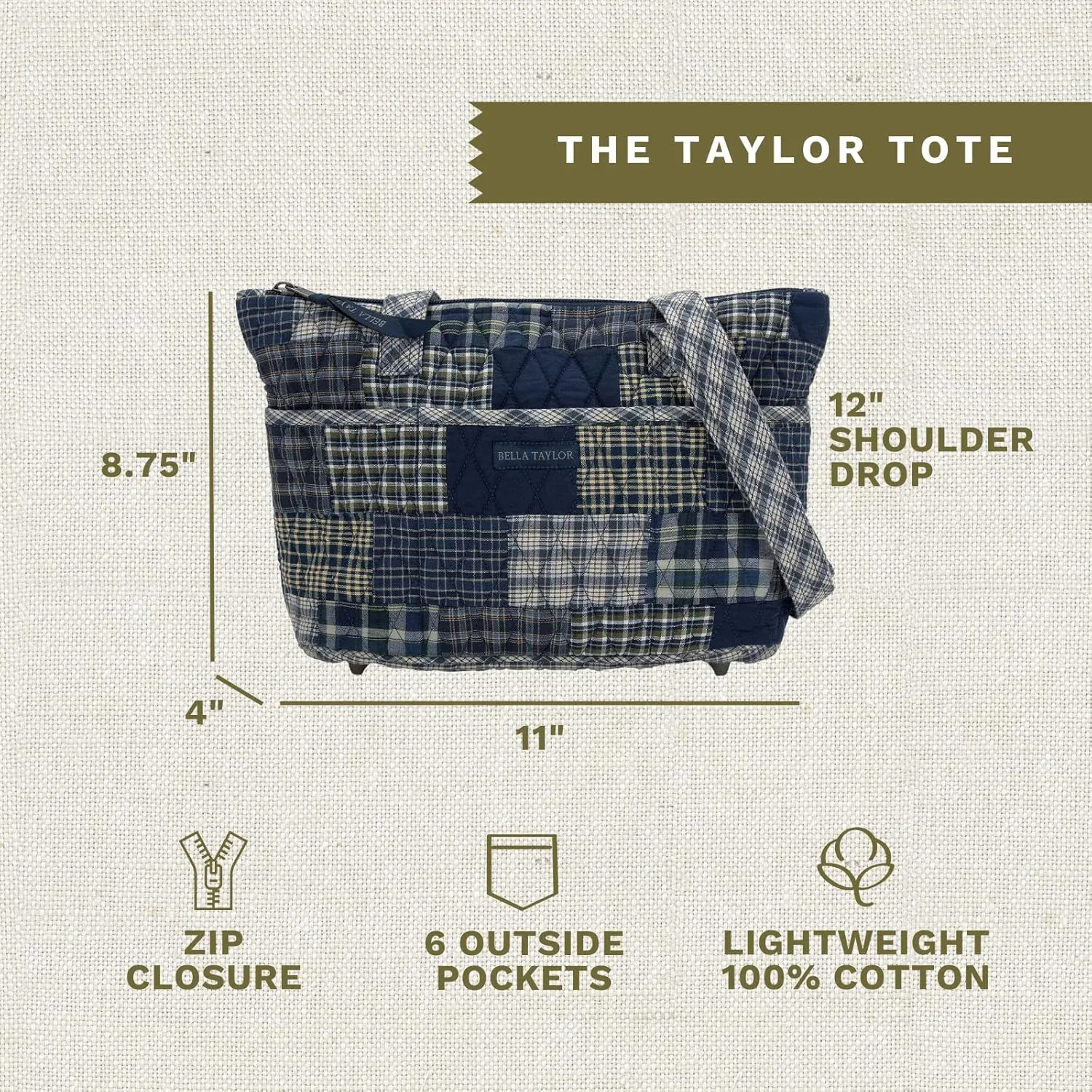 Bella Taylor Small Tote | Lightweight Quilted Fabric Purses for Women