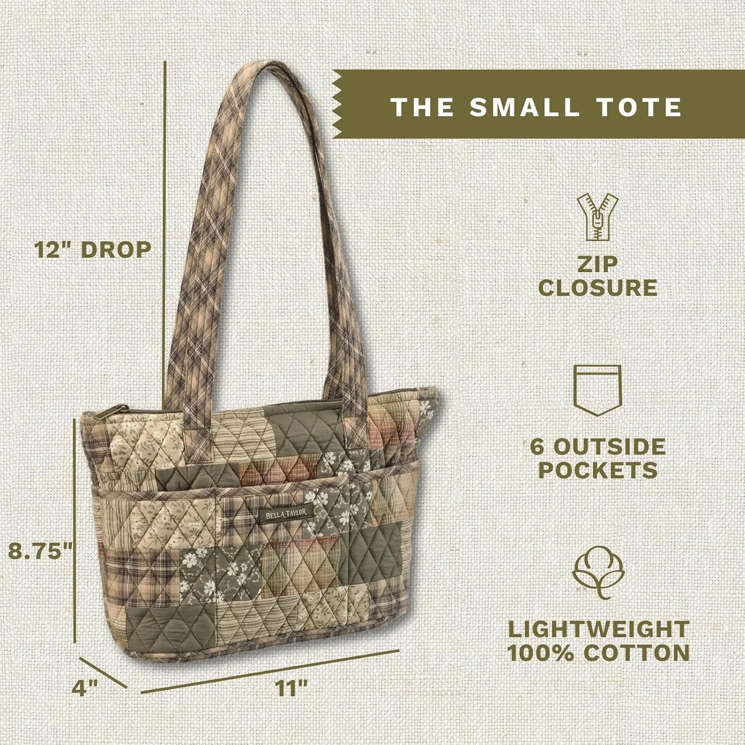 Bella Taylor Small Tote | Lightweight Quilted Fabric Purses for Women