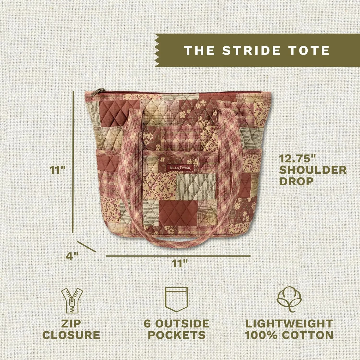 Bella Taylor Stride Tote | Lightweight Quilted Fabric Handbags for Women