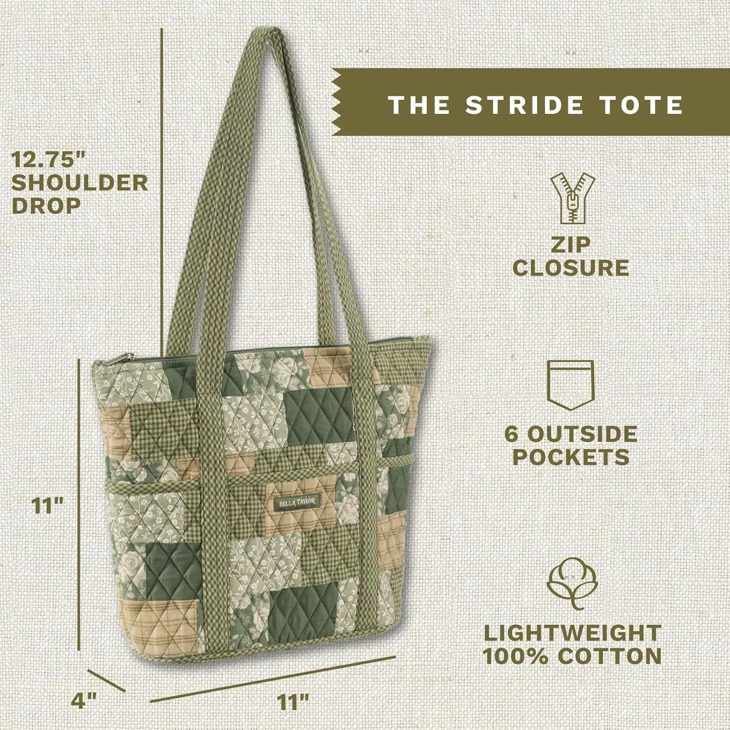 Bella Taylor Stride Tote | Lightweight Quilted Fabric Handbags for Women