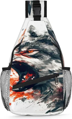 Bellowing Fiercely Wolf Sling Backpack for Women Men Waterproof Antitheft Chest Bag Lightweight Travel Crossbody Shoulder Bag for Shopping Outdoor Leisure Sports Mountaineering Riding