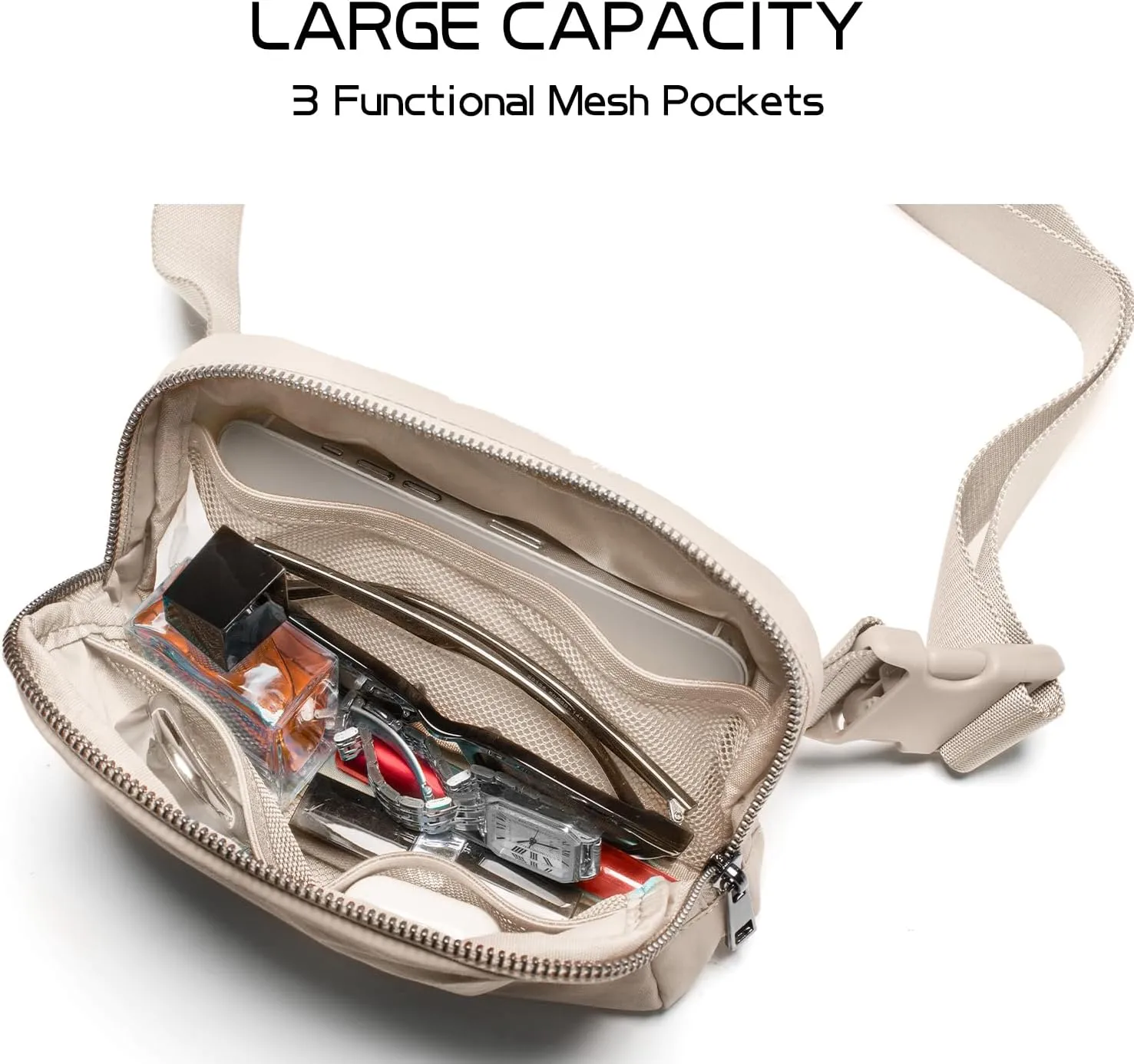 Belt Bag for Women Fanny Pack Crossbody Bags for Women Fashion Waist Packs with Adjustable Strap Gifts for Teen Girls Women Men (Beige)