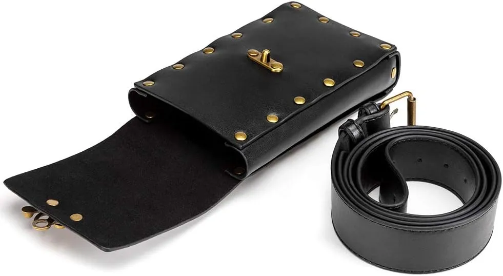 Belt Pouch Waist Bag Fanny Pack Medieval Vintage Phone Holder Holster Belt Purse Wallet Hip Pocket Festival Ren Faire Costume (Black)