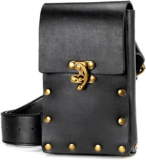 Belt Pouch Waist Bag Fanny Pack Medieval Vintage Phone Holder Holster Belt Purse Wallet Hip Pocket Festival Ren Faire Costume (Black)