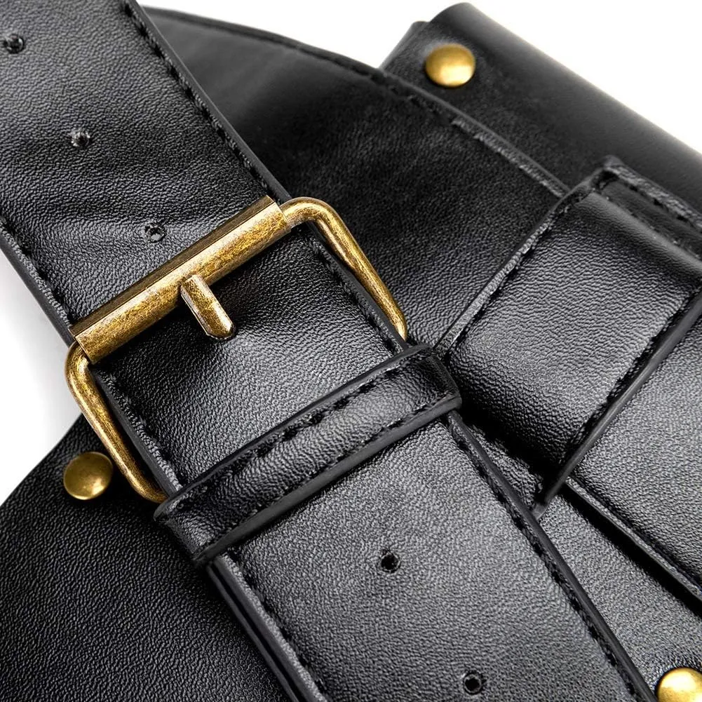 Belt Pouch Waist Bag Fanny Pack Medieval Vintage Phone Holder Holster Belt Purse Wallet Hip Pocket Festival Ren Faire Costume (Black)