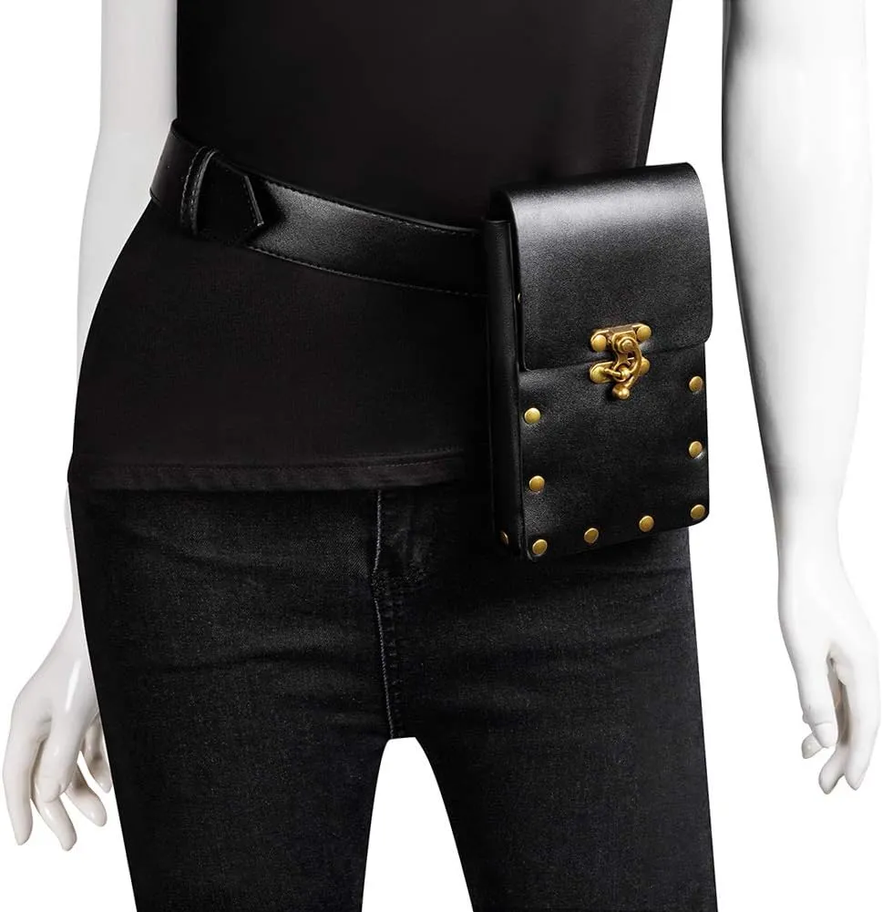 Belt Pouch Waist Bag Fanny Pack Medieval Vintage Phone Holder Holster Belt Purse Wallet Hip Pocket Festival Ren Faire Costume (Black)