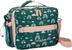 Bentgo Kids Lunch Bag - Durable, Double-Insulated Lunch Bag for Kids 3 ; Holds Lunch Box, Water Bottle, & Snacks; Easy-Clean Water-Resistant Fabric & Multiple Zippered Pockets (Green Rainbow)