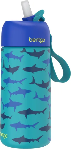 Bentgo® Kids Stainless Steel Insulated Water Bottle - Leak-Proof; Keeps Cool for 12 Hours; Durable, BPA-Free, Dishwasher Safe 14 oz. Cup for Ages 3  for School/Sports/Daycare (Sharks)