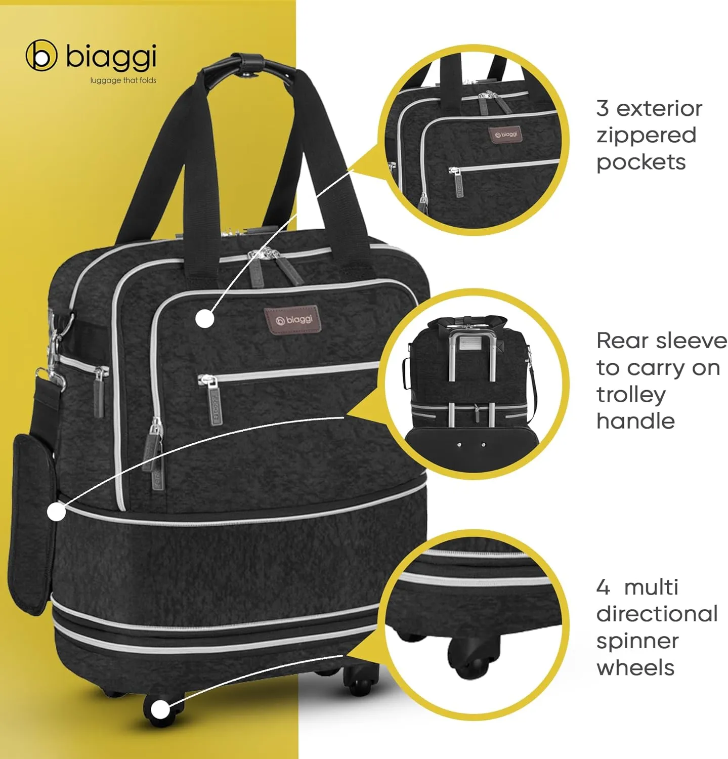 biaggi Zipsak Boost! Foldable Underseat Carry-On Expands to Full Size Carry-On - Custom Sized Packing Cube Included (Black)