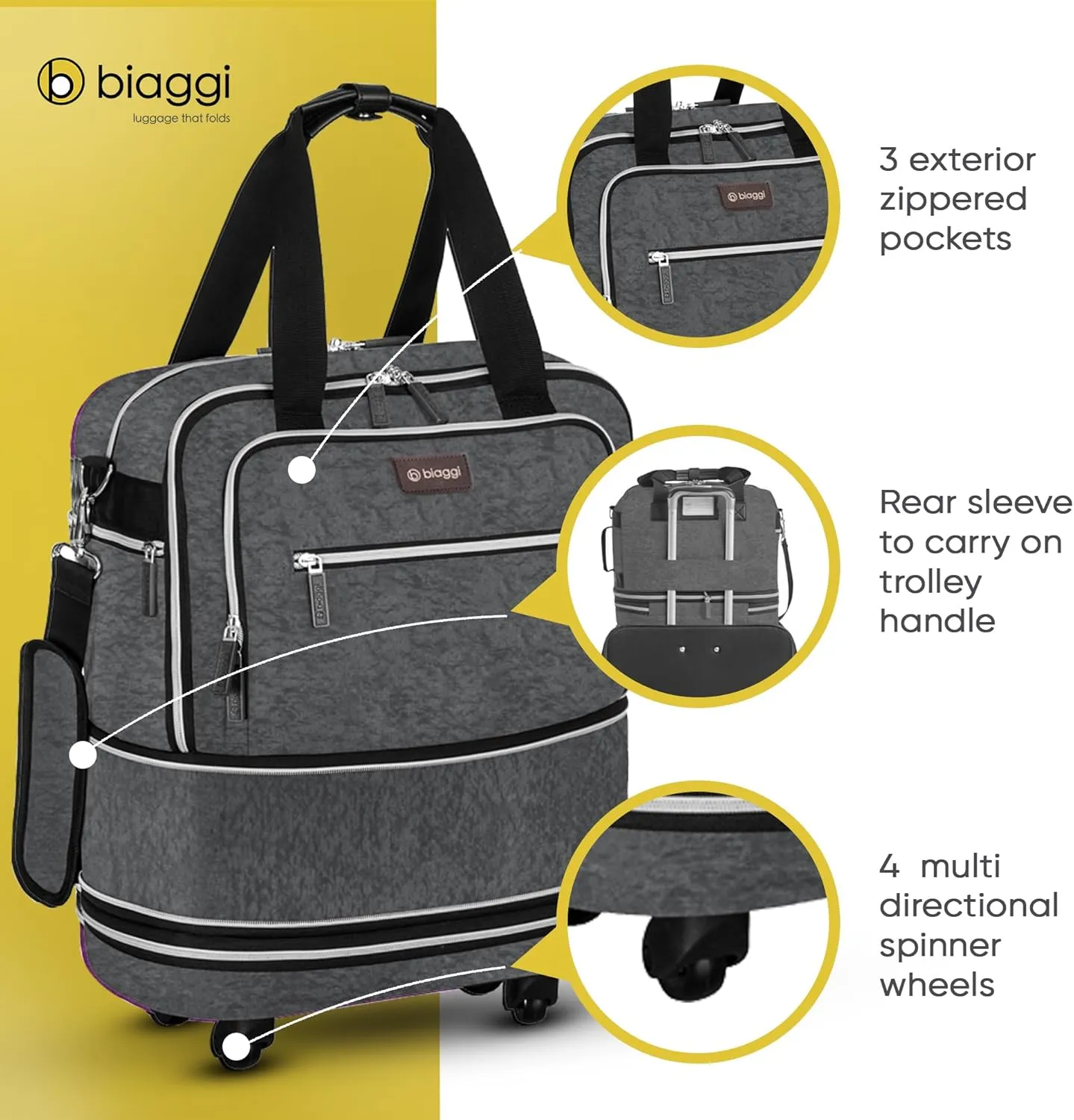 biaggi Zipsak Boost! Foldable Underseat Carry-On Expands to Full Size Carry-On - Custom Sized Packing Cube Included (Grey)