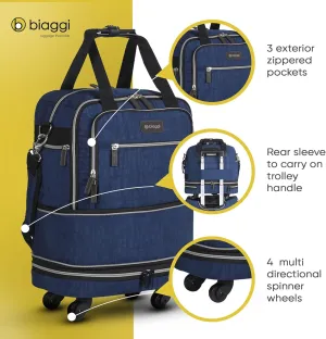 biaggi Zipsak Boost! Foldable Underseat Carry-On Expands to Full Size Carry-On - Custom Sized Packing Cube Included -(Navy Blue)