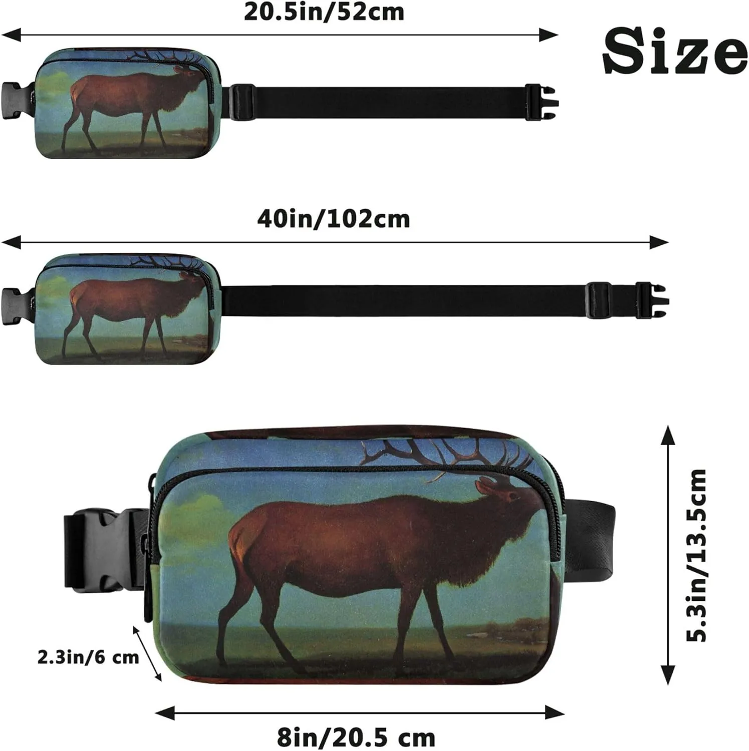 Bierstadt Albert Elk Print Fanny Packs Women Hip Bag Belt Purse Waterproof Neon Waist Bag for Women