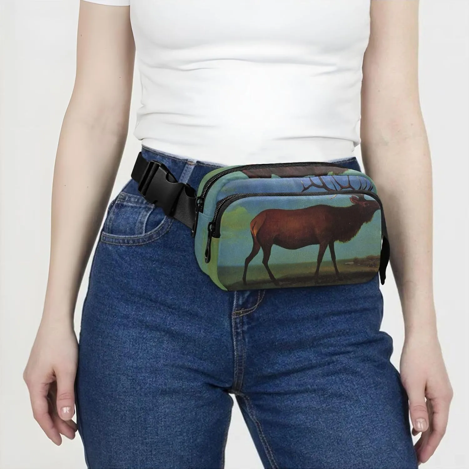 Bierstadt Albert Elk Print Fanny Packs Women Hip Bag Belt Purse Waterproof Neon Waist Bag for Women