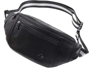 Big fanny pack Black Genuine Leather waist bag Hip Purse Adjustable Belt strap Casual Pouch Outdoor Day bag (Big Black)