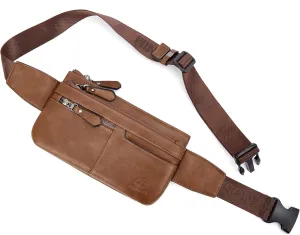 BISON DENIM Leather Waist Pack Fanny Pack Hip Purse Travel Hiking Bum Bag Belt Bag for Men Women