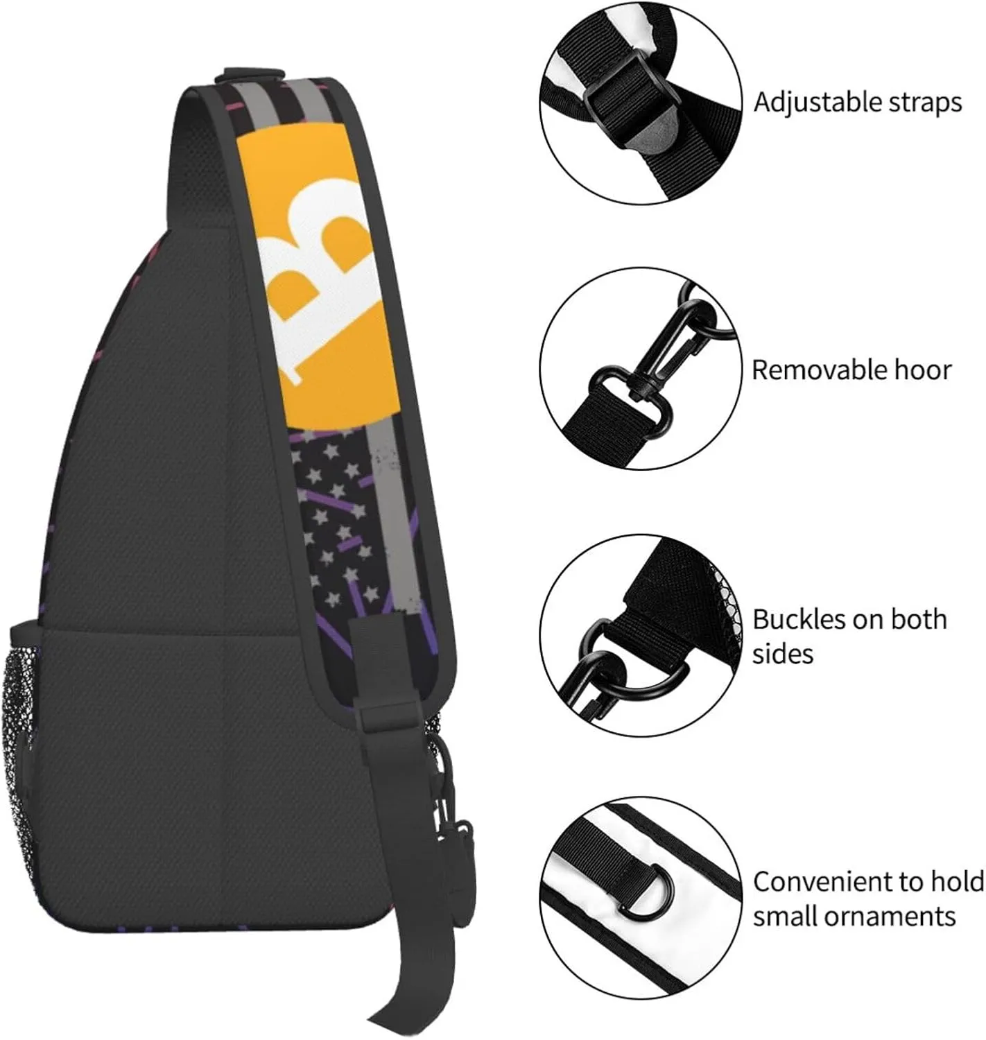 Bitcoin Symbol Classic Crossbody Backpack Chest Shoulder Bag Lightweight One Strap Travel Hiking Daypack