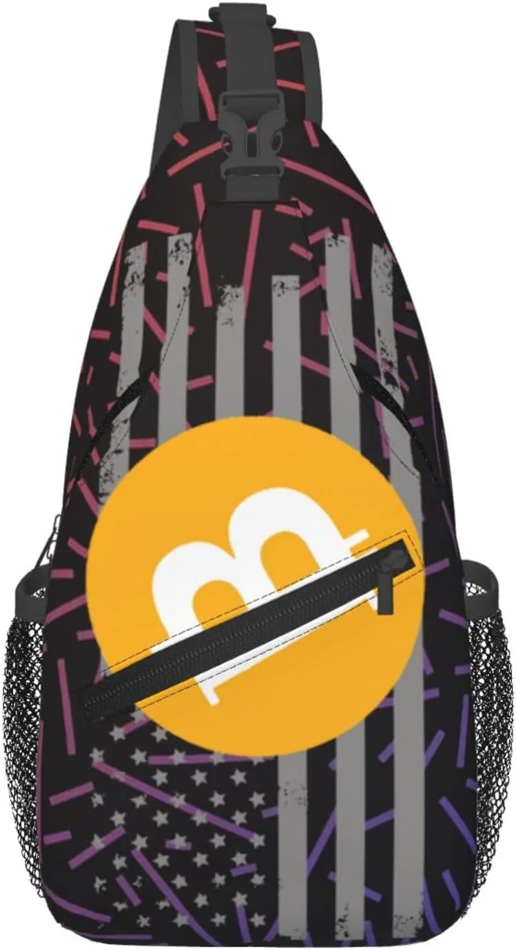 Bitcoin Symbol Classic Crossbody Backpack Chest Shoulder Bag Lightweight One Strap Travel Hiking Daypack