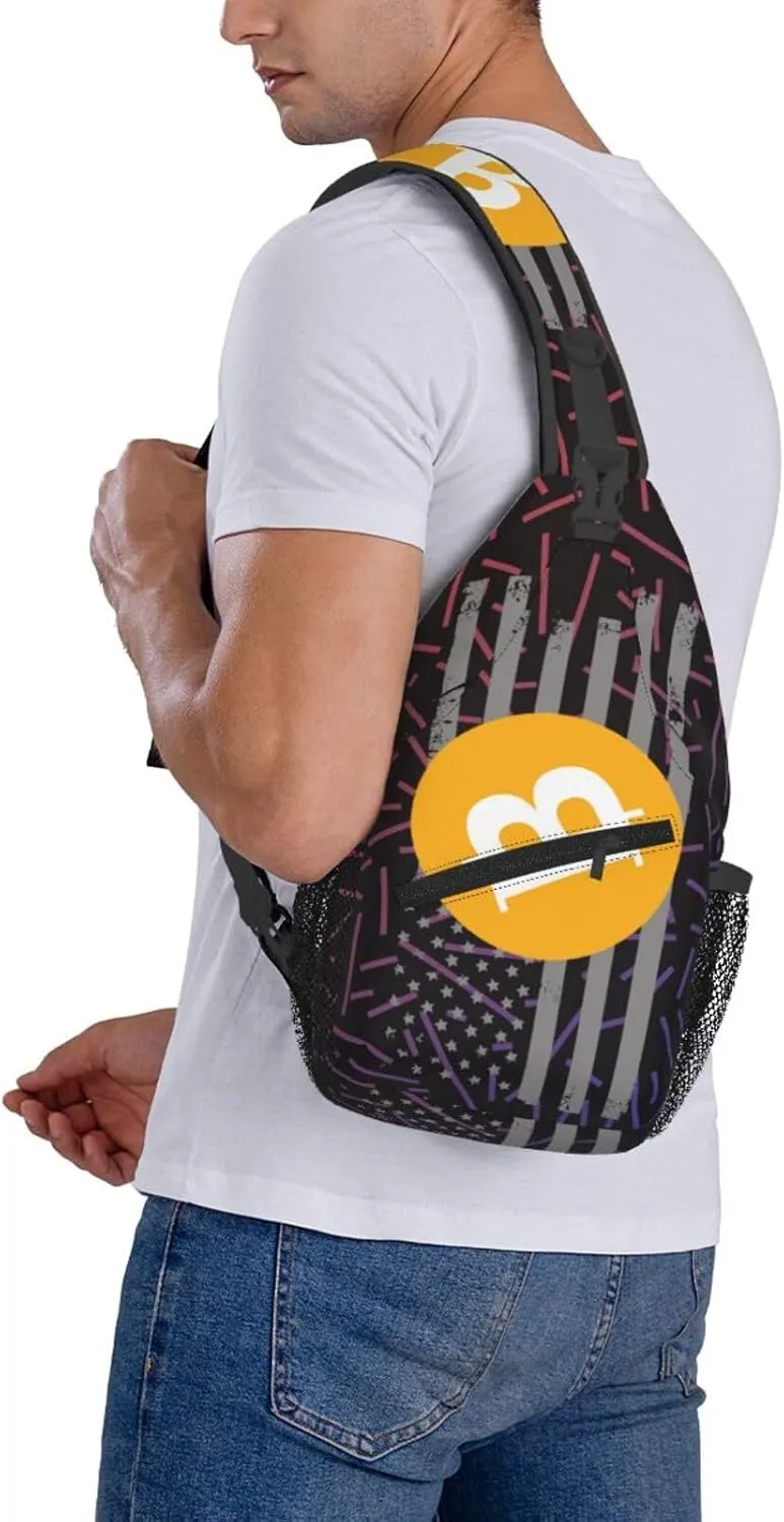 Bitcoin Symbol Classic Crossbody Backpack Chest Shoulder Bag Lightweight One Strap Travel Hiking Daypack