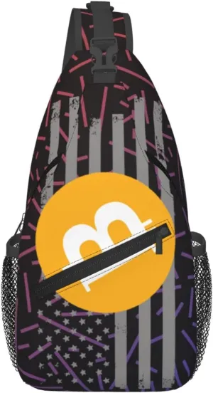 Bitcoin Symbol Classic Crossbody Backpack Chest Shoulder Bag Lightweight One Strap Travel Hiking Daypack