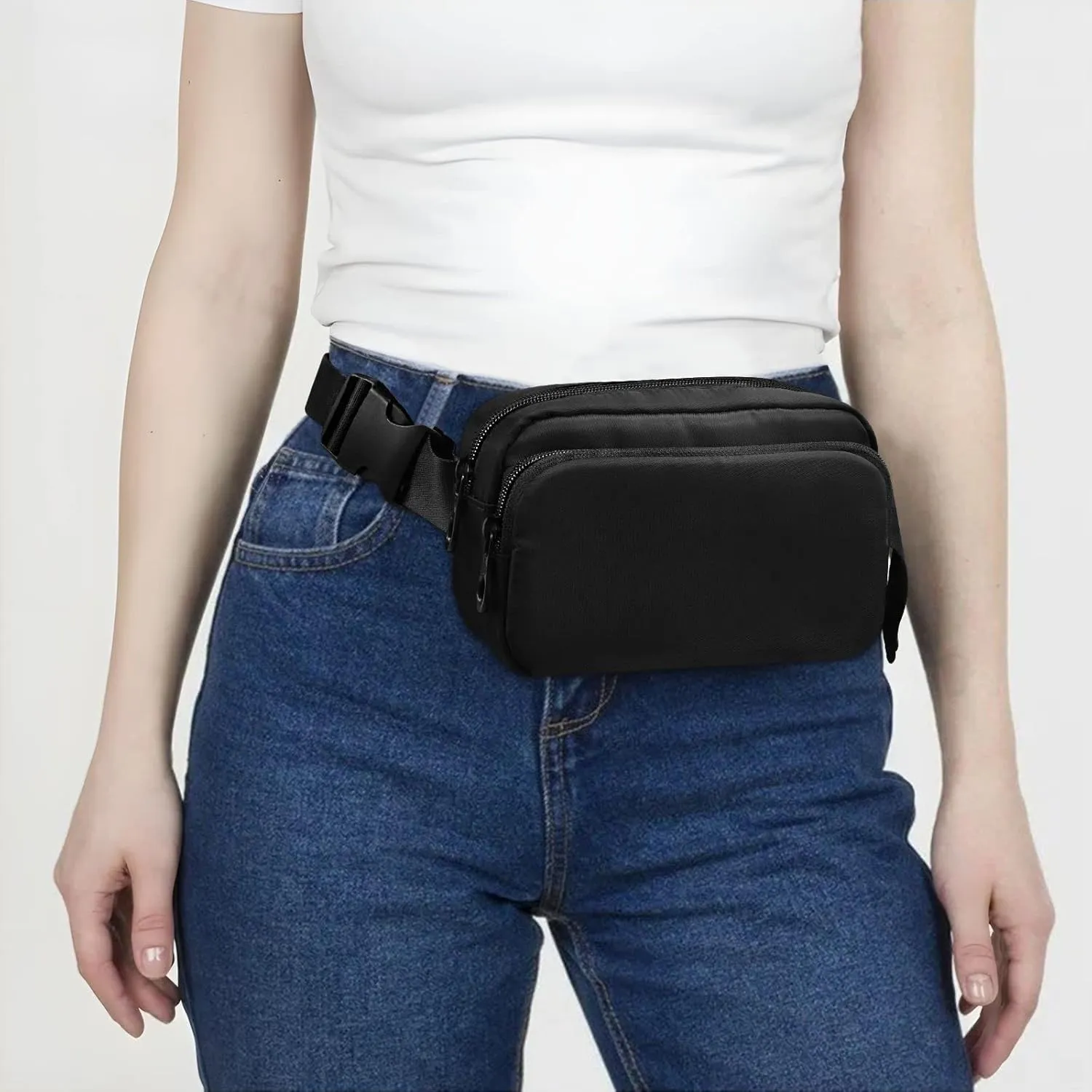 Black Fanny Packs for Women Men, Crossbody Bags Fashionable Running Waist Packs with Adjustable Strap for Traveling Black