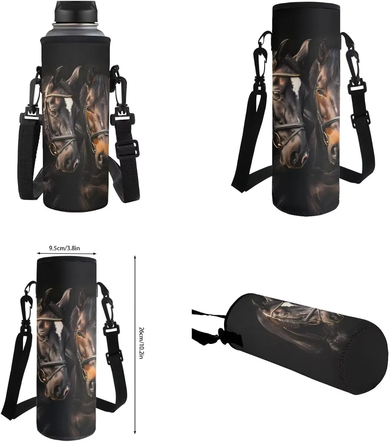 Black Horse Backpack for Girls 10-12 Large Daypack School Backpack for Teens Girls 4Pack Book Bags Elementary School Bag with Lunchbox Pencil Case Water Bottle Holder