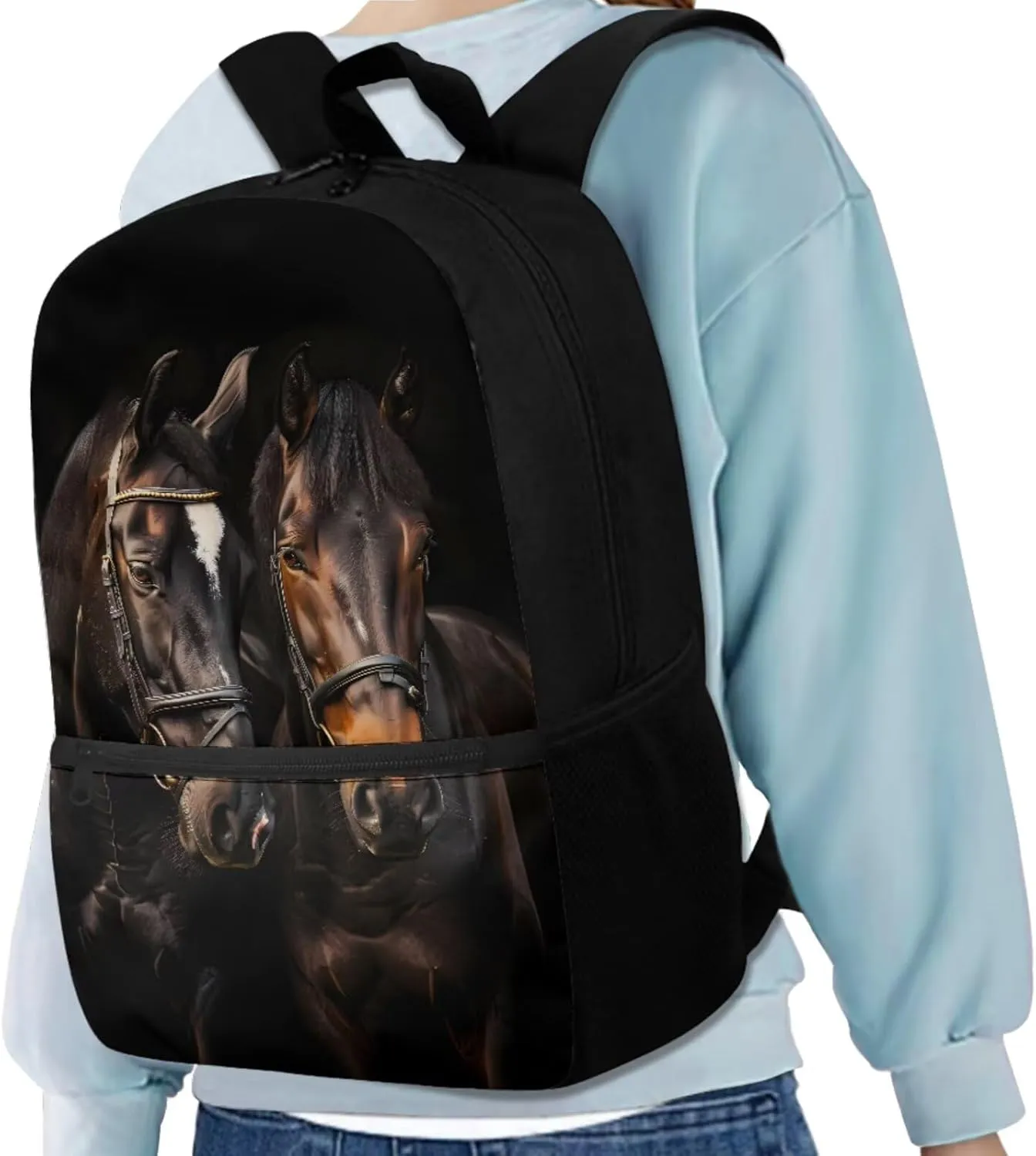 Black Horse Backpack for Girls 10-12 Large Daypack School Backpack for Teens Girls 4Pack Book Bags Elementary School Bag with Lunchbox Pencil Case Water Bottle Holder