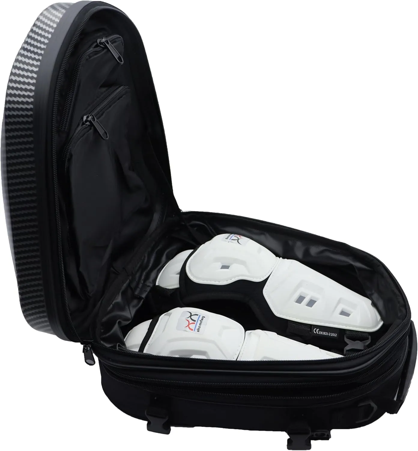 Black Motorcycle Hard Shell Tail Bag, Motorbike Rear Seat Bag, Rainproof Double Shoulder Helmet Backpack, Waterproof