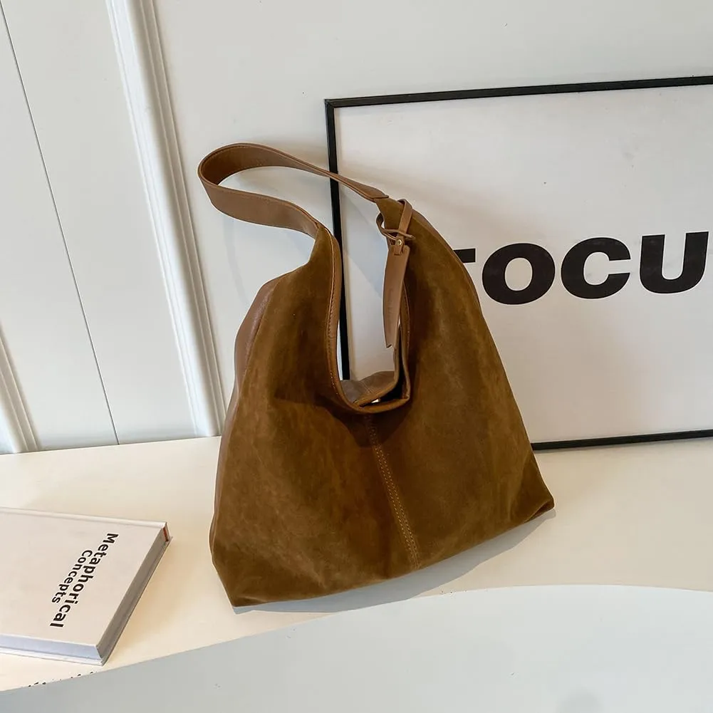 Black/Brown Suede Purse Tote Bag for Women 2024 Slouchy Hobo Bag Fall Shoulder Bag Large Work Travel Bag