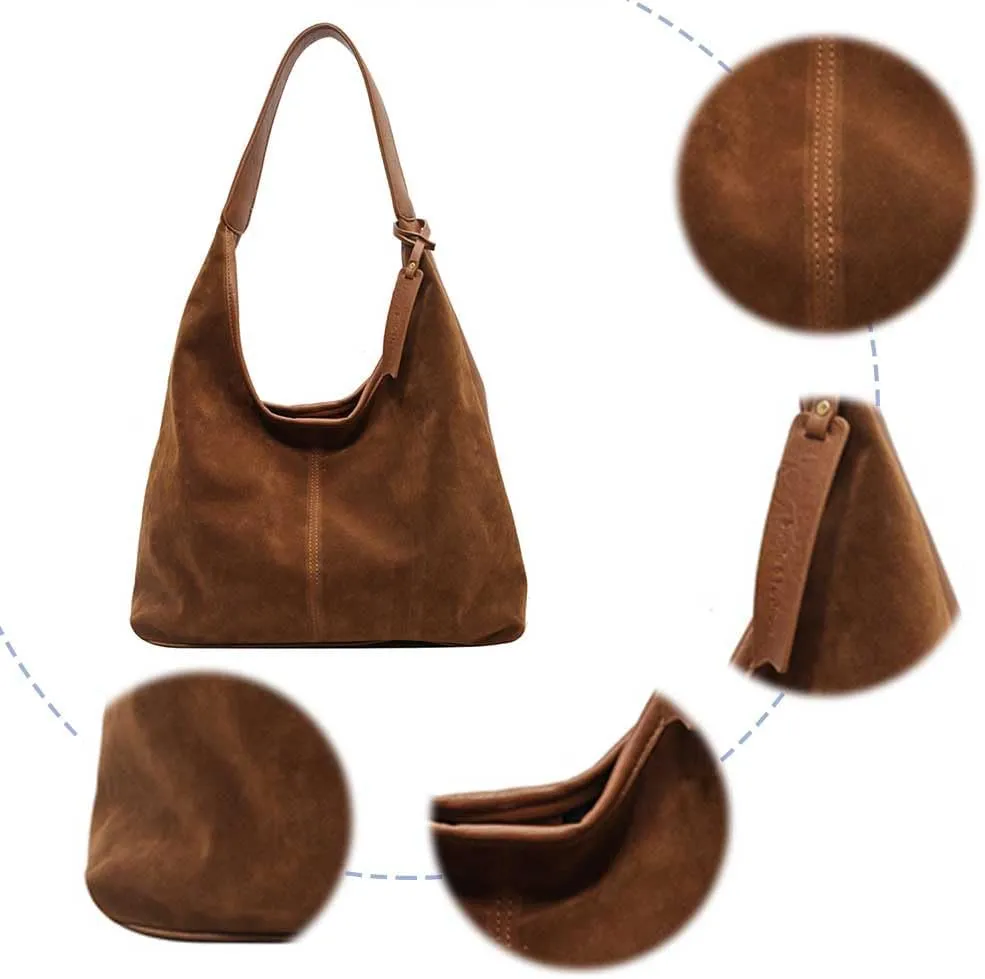 Black/Brown Suede Purse Tote Bag for Women 2024 Slouchy Hobo Bag Fall Shoulder Bag Large Work Travel Bag