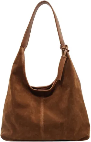 Black/Brown Suede Purse Tote Bag for Women 2024 Slouchy Hobo Bag Fall Shoulder Bag Large Work Travel Bag