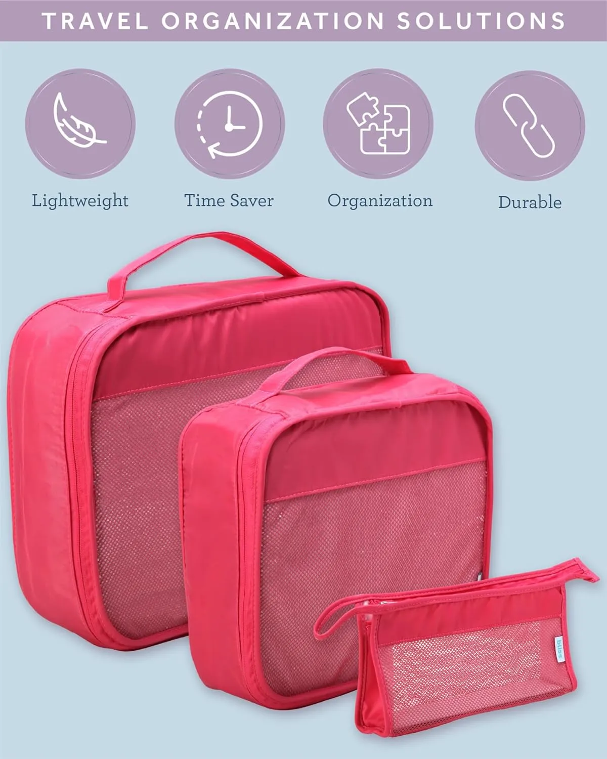 Bliss Travel Packing Cubes - 3 Pack/4 Pack/5 Pack Compact Suitcase Organizer, Durable Mesh Front Travel Cubes for Packing, Organizer Bags for Clothes, Toiletries, Cosmetics, Laundry, 4PC Hibiscus