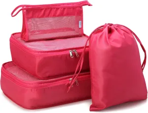 Bliss Travel Packing Cubes - 3 Pack/4 Pack/5 Pack Compact Suitcase Organizer, Durable Mesh Front Travel Cubes for Packing, Organizer Bags for Clothes, Toiletries, Cosmetics, Laundry, 4PC Hibiscus