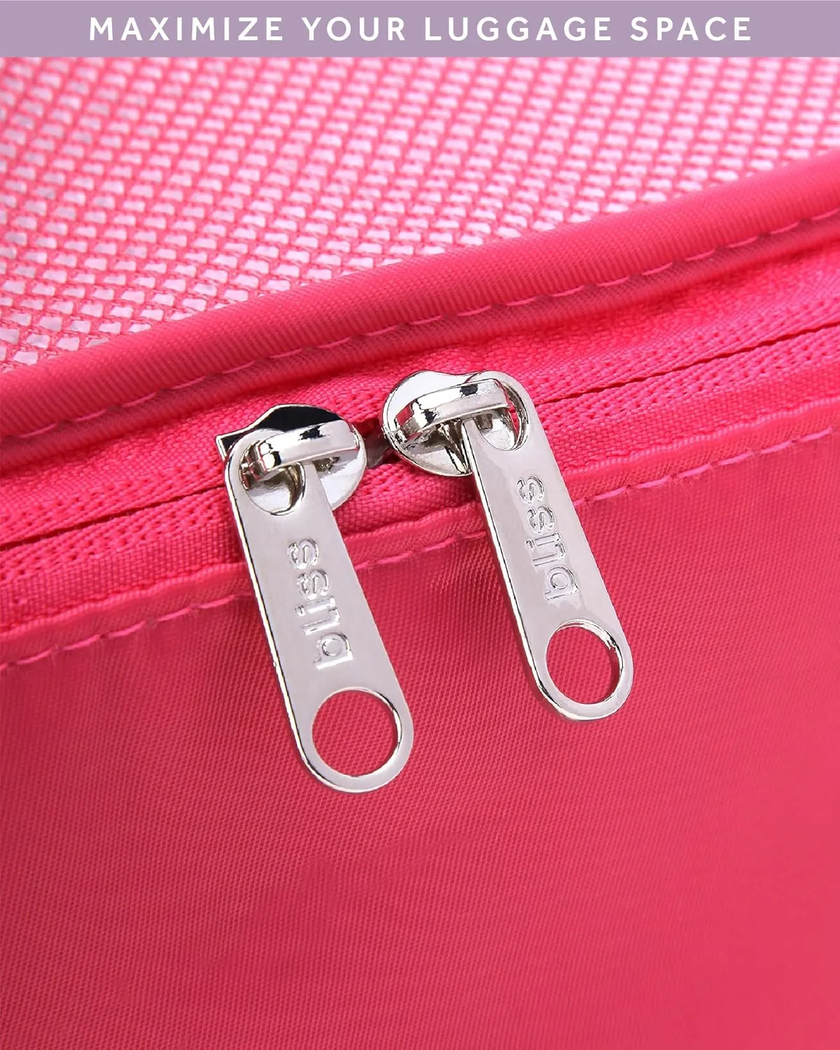 Bliss Travel Packing Cubes - 3 Pack/4 Pack/5 Pack Compact Suitcase Organizer, Durable Mesh Front Travel Cubes for Packing, Organizer Bags for Clothes, Toiletries, Cosmetics, Laundry, 4PC Hibiscus