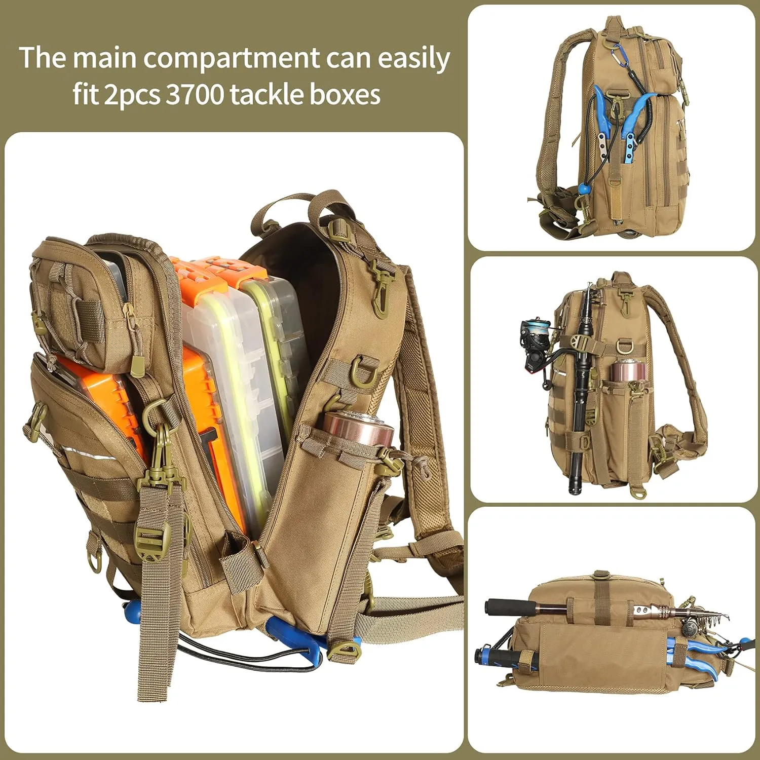 BLISSWILL Outdoor Tackle Bag - Large Water-Resistant Fishing Backpack