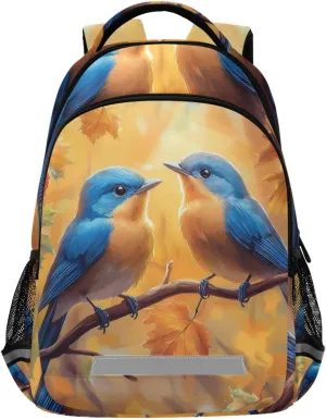 Blue Bird Autumn Forest Leaf Backpack for Boys Girls Elementary School Bag Kids Travel Bags Casual Rucksack Laptop Bookbag