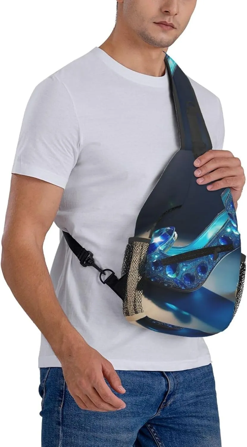 Blue Crystal Shoes Sling Bag Backpack For Men Cross Chest Bag Crossbody Shoulder Bag Travel Hiking Daypack