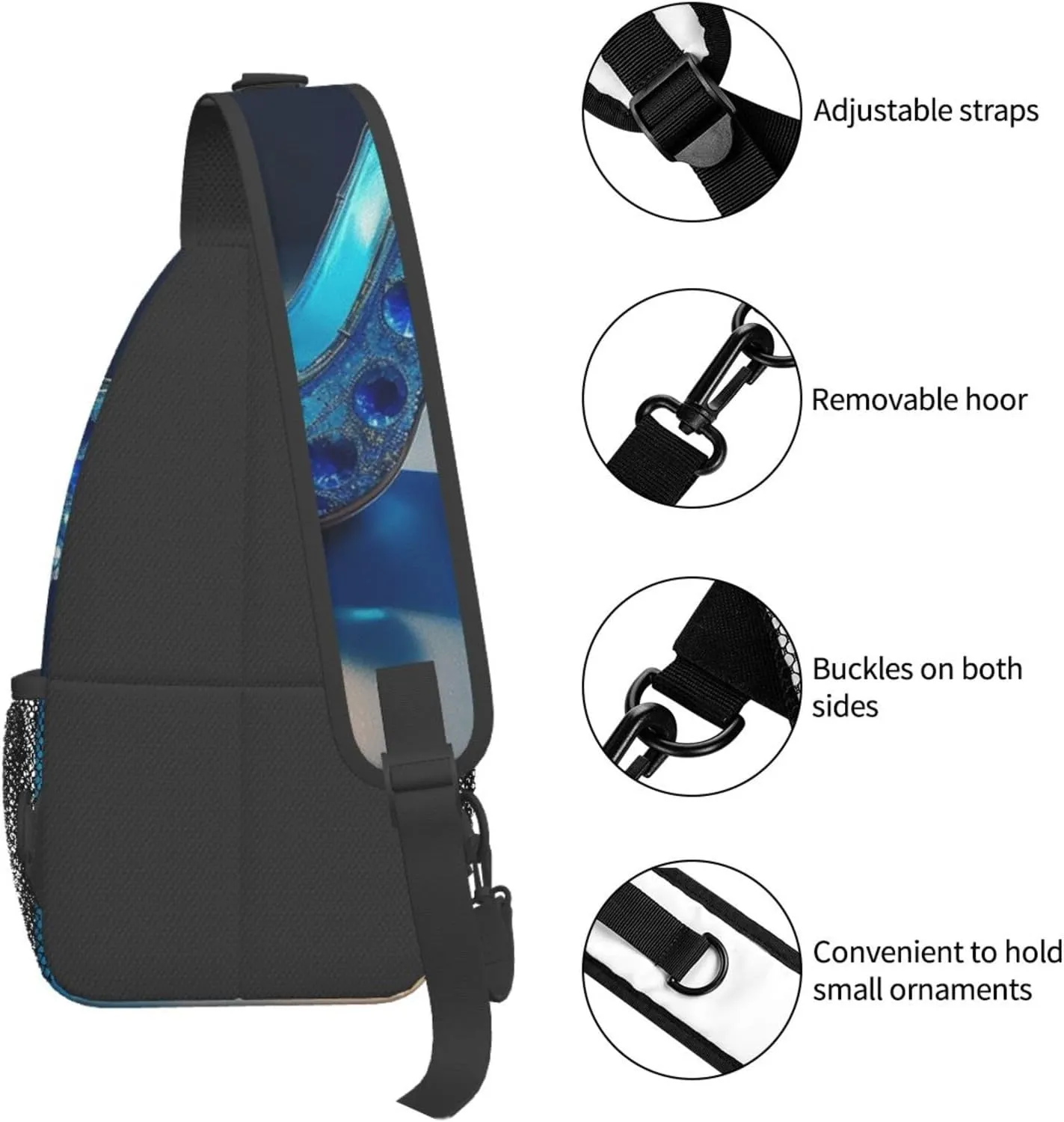 Blue Crystal Shoes Sling Bag Backpack For Men Cross Chest Bag Crossbody Shoulder Bag Travel Hiking Daypack