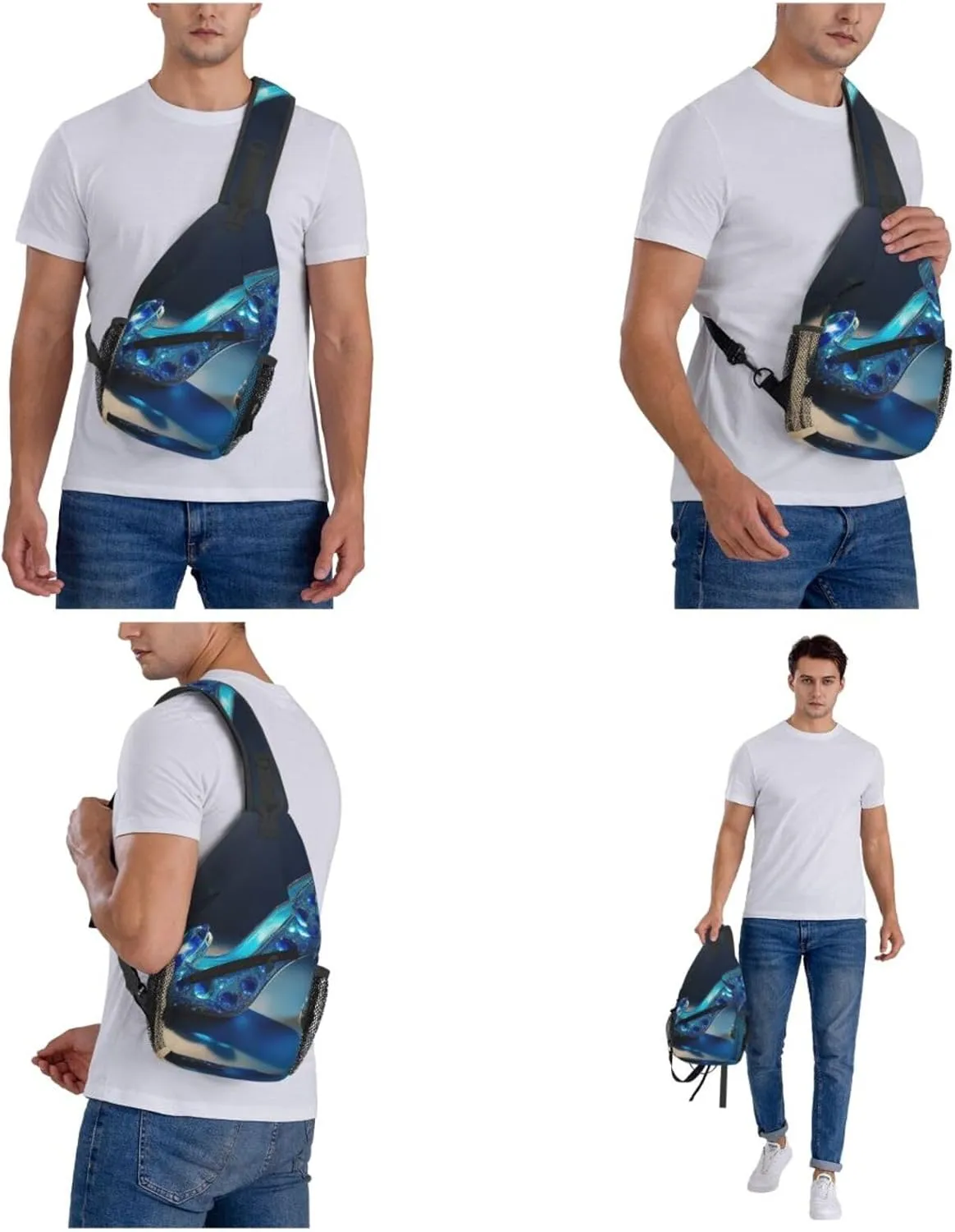 Blue Crystal Shoes Sling Bag Backpack For Men Cross Chest Bag Crossbody Shoulder Bag Travel Hiking Daypack