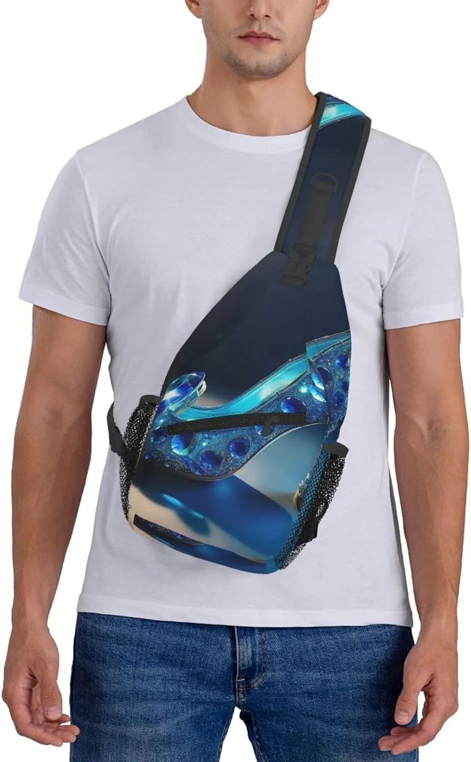 Blue Crystal Shoes Sling Bag Backpack For Men Cross Chest Bag Crossbody Shoulder Bag Travel Hiking Daypack