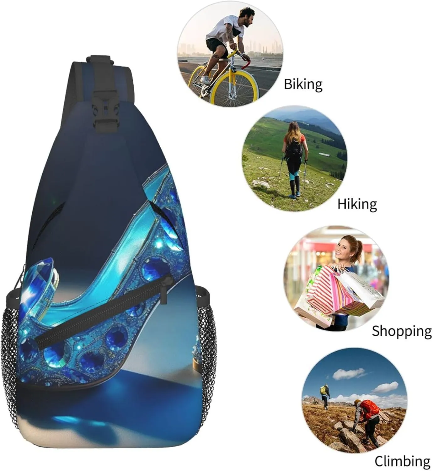 Blue Crystal Shoes Sling Bag Backpack For Men Cross Chest Bag Crossbody Shoulder Bag Travel Hiking Daypack
