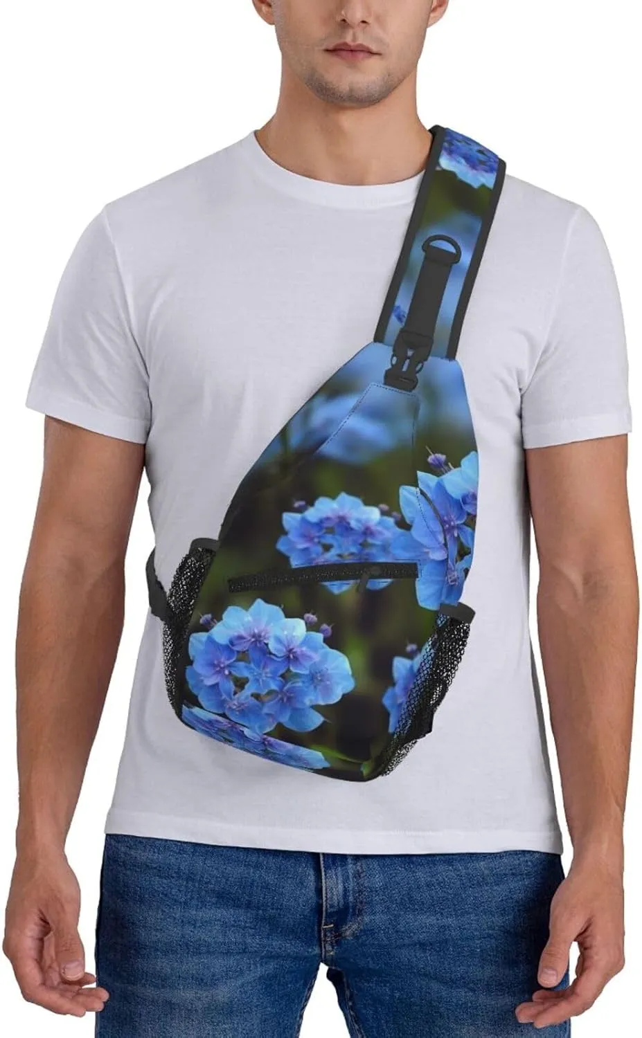 Blue Flowers Plants Sling Bag Backpack For Men Cross Chest Bag Crossbody Shoulder Bag Travel Hiking Daypack