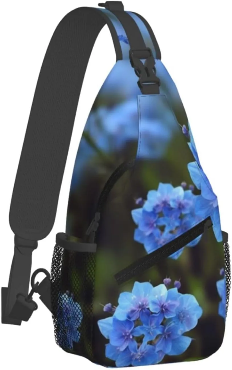 Blue Flowers Plants Sling Bag Backpack For Men Cross Chest Bag Crossbody Shoulder Bag Travel Hiking Daypack