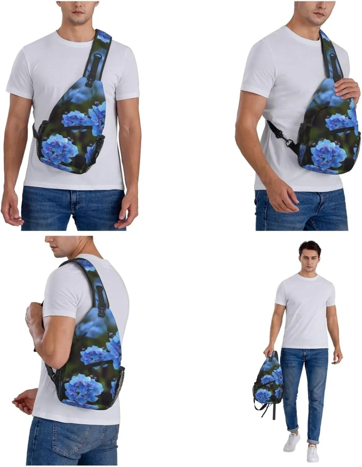 Blue Flowers Plants Sling Bag Backpack For Men Cross Chest Bag Crossbody Shoulder Bag Travel Hiking Daypack