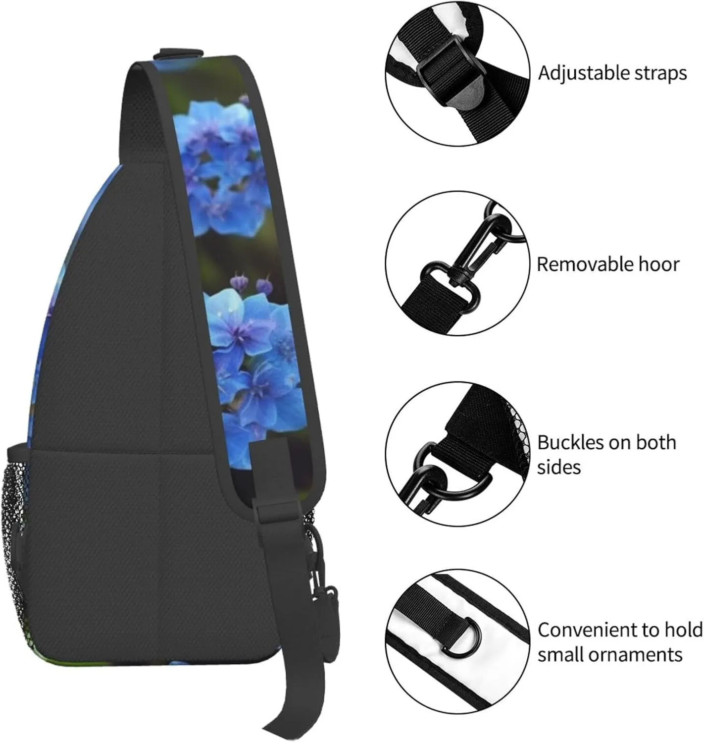 Blue Flowers Plants Sling Bag Backpack For Men Cross Chest Bag Crossbody Shoulder Bag Travel Hiking Daypack